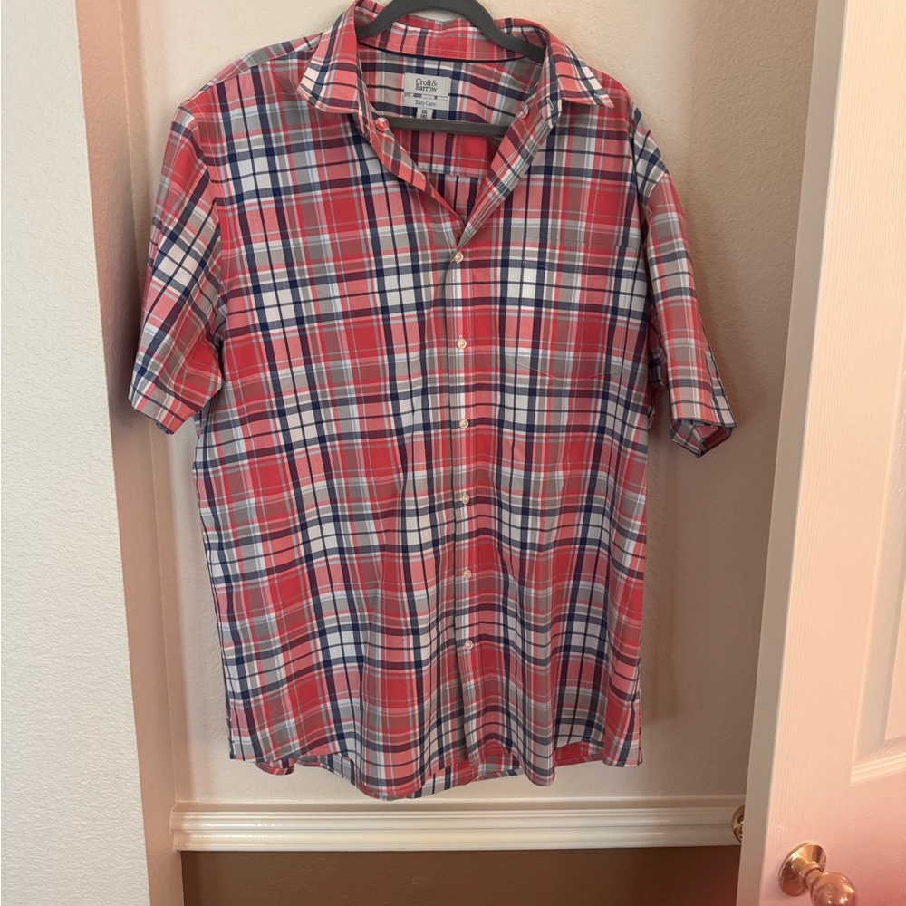 Croft & Barrow Salmon Plaid Short-Sleeve Button-Up Shirt